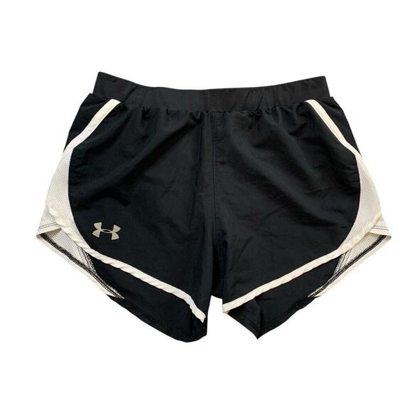 Under Armour Shorts Womens XS Extra Small Black White Fly By 2.0 Brief Lined - Picture 1 of 13